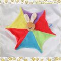 Doudou Peluche Plat Lapin Jaune Rouge Bleu Vert Violet Hochet Nounours