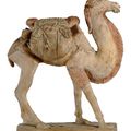 A Chinese painted pottery figure of a Bactrian camel, Tang dynasty (618-907)