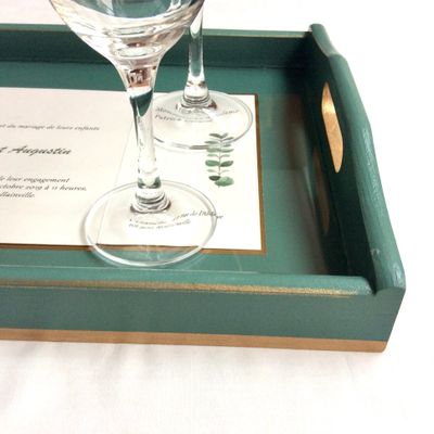 Plateau de mariage vert et or