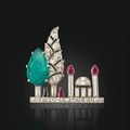 An Art Deco emerald, ruby, sapphire and diamond brooch, Mauboussin