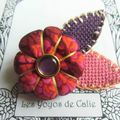 ♥ IREA ♥ Broche textile japonisante fleur potiron feuille - Les Yoyos de Calie