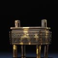 A fine and rare gilt-splashed rectangular censer, fang ding, Yongzheng cast six-character mark and of the period (1723-1735)