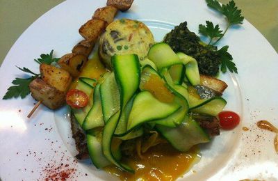 assiette de filet de saint-pierre avec peau à l'orange et rubans de courgette