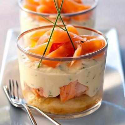 Tiramisu aux deux saumons et ciboulette