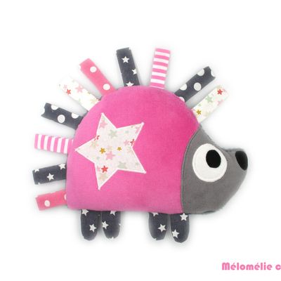 Doudou hérisson rose et gris