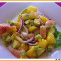 SALADE MANGUE,CREVETTES, AVOCAT ET BASILIC