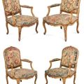 Suite de quatre fauteuils à la reine. Estampillés MEUNIER, pour Etienne (?) Meunier, actif vers 1750-1760. Époque Louis XV