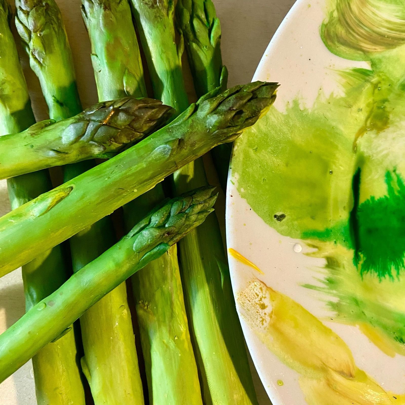 Mise en teinte, asperges factices