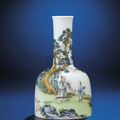 An important and very fine inscribed falangcai enamelled 'Beneath pine trees' mallet-shaped vase, Yongzheng-Qianlong period