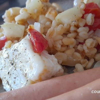 Gratin de blé, courgettes, tomate et fêta