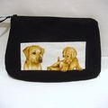 VENDUE Pochette de Rangement ou à Maquillage "Portrait de Labrador et son Chiot", bouton chien