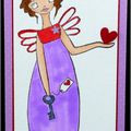 Une fée ... un petit coeur rouge ... une carte porte-billet gaie et colorée !
