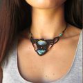 Collier macramé noir double pierre Azurite/Labradorite