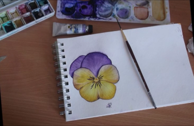 Pensées à l'Aquarelle 1ère partie et comment dessiner une pensée - Pansies in Watercolor and howto drawing a pansy