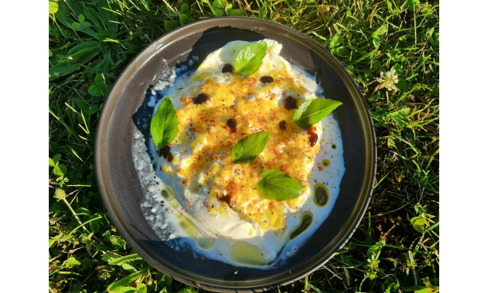 Burrata à la pêche givrée 