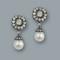 A 19th century pair of pearl and diamond ear-clips 