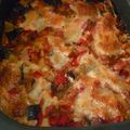 Lasagne aubergine, poulet, poivron, tomate et Mozzarella