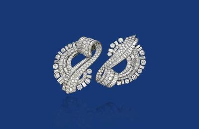 A pair of diamond clip brooches, by Ostertag