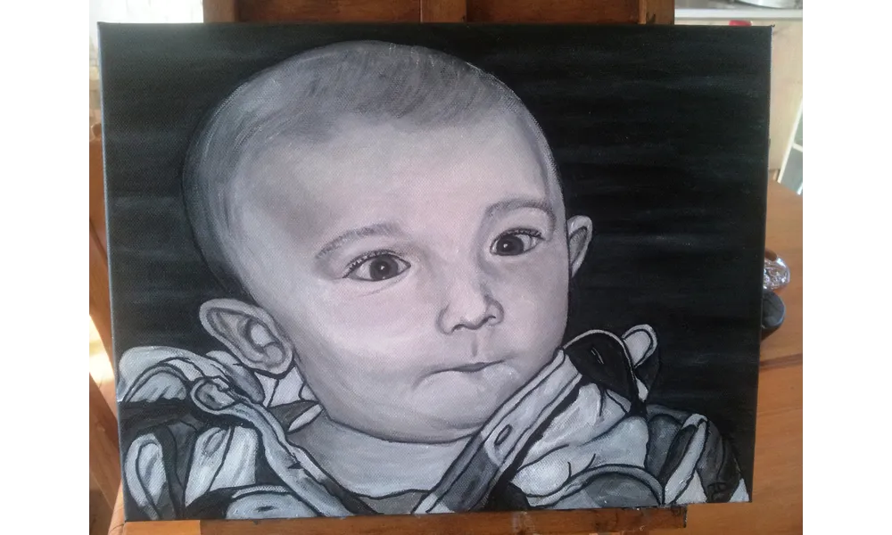 commande en urgence (4j) un beau bébé à l'acrylique sur toile en 40x50 cm d'après photo