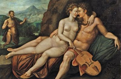 École flamande du XVIe siècle, entourage de Hendrick de Clerck (Bruxelles 1570 - 1630), "Apollon et Vénus"