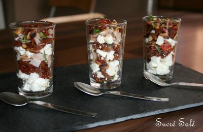 Verrine tomates séchées, fêta, bacon