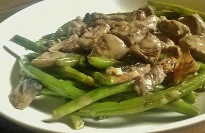 Poèlée de légumes, haricots verts et champignons au boeuf