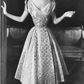 Dovima in brocade dinner dress by Adele Simpson, 1953