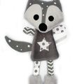 Doudou renard plat gris blanc