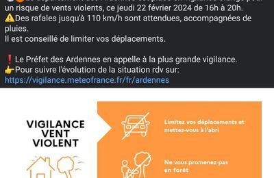 Vigilance orange vents violents du 22 février 2024