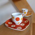 Peinture sur tasse et sous-tasse coeur en porcelaine