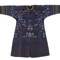 A composite blue ground brocade silk dragon robe, Late Qing dynasty elements