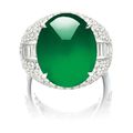 A Fine Type A Jadeite Cabochon and Diamond Ring
