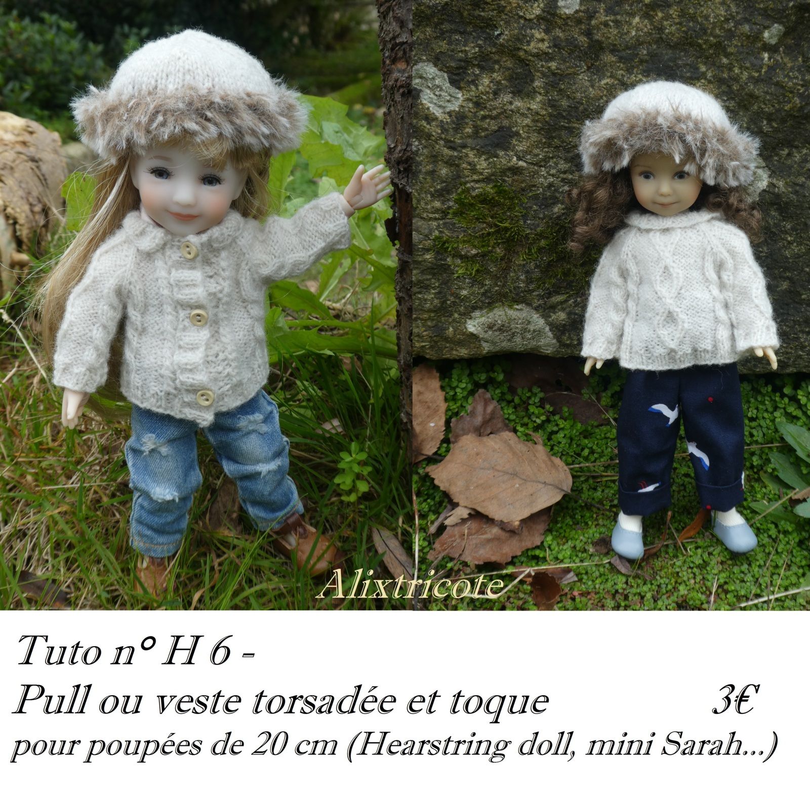 tuto n° H 6- pull ou veste torsadée et toque 