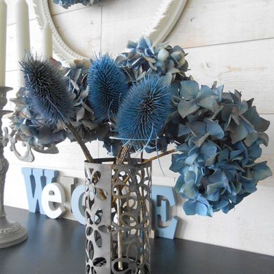 Hortensias et chardons bleus