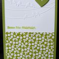 Un défi en vert et blanc ... des fleurs ... des zozios ... une carte printanière pour la fête des mères !