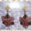 Boucles d'orielles Trillium Rose et verte