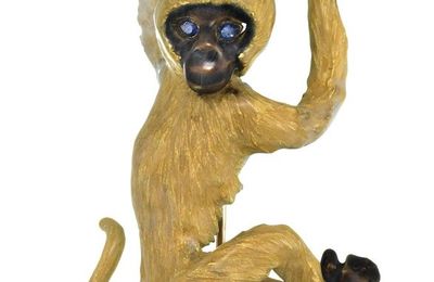 Enamel, diamond and sapphire monkey brooch, Tiffany & Co