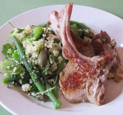 Green Couscous Salad with Lamb Chops