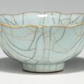 A Guan-type flower-form bowl, Qianlong four-character seal mark in underglaze blue and probably of the period