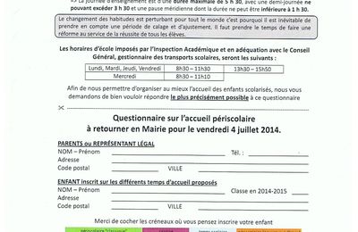 Questionnaire accueil périscolaire "classique" et "nouveaux rythmes" - juin 2014