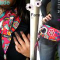 "Cravate " & Ceinture Reversible comme un tour de cou :  Imprimé Fleurs de style Flower Power  / bayadère jean noir