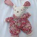 Doudou Peluche Lapin Blanc Rouge Fleurs Collerette Et Oreilles Vichy Corolle 1995