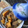 Tajine de poulet, patate douce, navet et coing