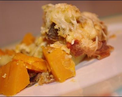 Gratin de potimarron, châtaignes et champignons