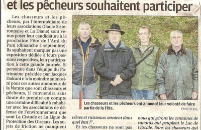 Les chasseurs et les pêcheurs souhaitent "eux aussi" participer à la Fête de l'Ami du Pain, le 4 septembre prochain.