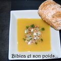 Velouté de potiron, poire, éclats de noisette et Roquefort