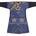 An embroidered blue silk gauze summer dragon robe, Late Qing dynasty