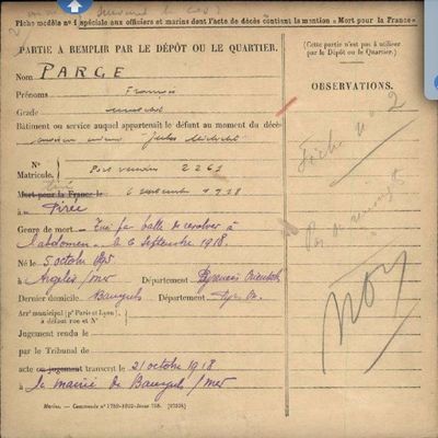 Lorsqu'une erreur de retranscription empêche d'accéder à la fiche de PARCE François (1895-1918)