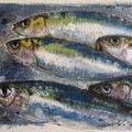 sardines aquarelle et encre sur papier Format