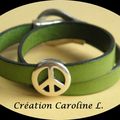 Bracelet magnétique cuir vert pistache & métal